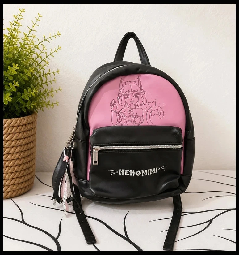 Sac à dos manga kawaii Nekomimi Red Robin Design noir rose